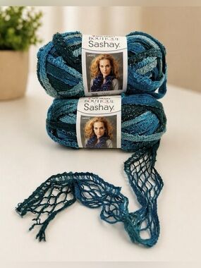 Red Heart Sashay Metallic Yarn Lot of 2 Jive Blue Teal